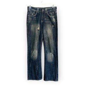 Carbon Black Men Distressed Relaxed Straight Leg Jeans 29x32 Denim